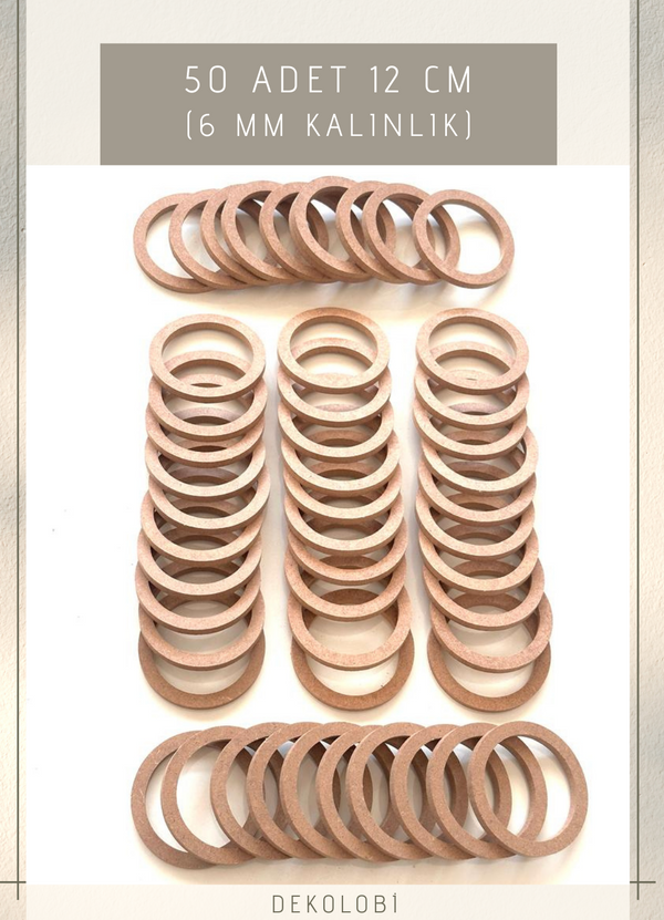 50 Adet 12 cm Halka Kasnak, Tepsi Halkası ham mdf 6 mm