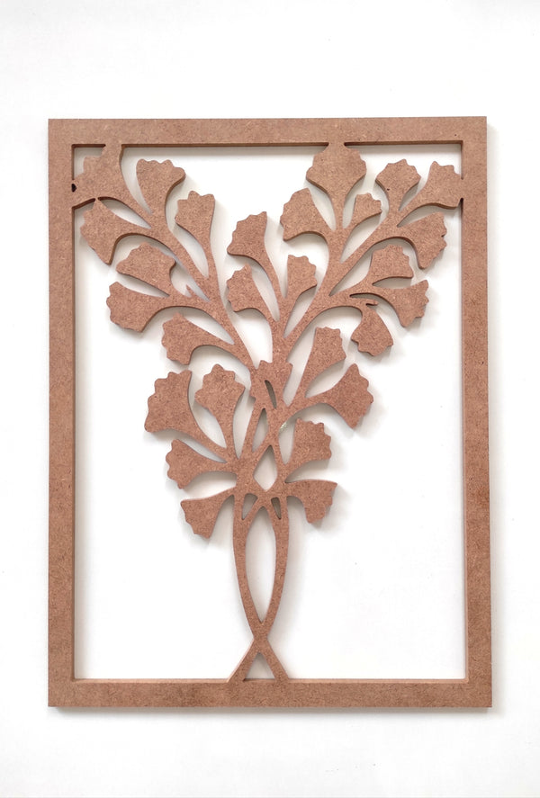 30*40 Cm Yapraklı Çiçek Pano / Saksı Çiçek Boyanabilir Tablo / Ham Mdf Dallı Dekor Pano