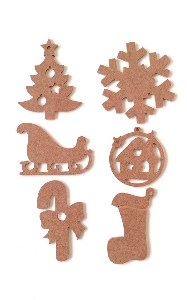 6 Parça Yılbaşı Süsleri / Ham Mdf Boyanabilir Yeni Yıl Objeleri 16 cm