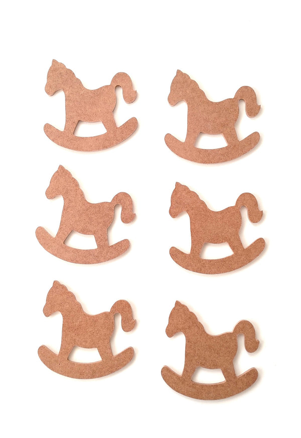 6 Lı Mini Sallanır At / Çocuk Odası Boyanabilir Ham Mdf Obje