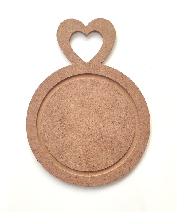 20*15 Cm Kalp Kulplu Mini Yuvarlak Sunumluk Ham Mdf 6 Mm