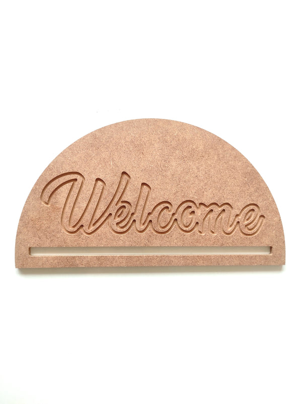 30*16,5 Cm Welcome Yazı Detaylı Yarım Ay Şeklinde Makrome Kasnak Kapı Süsü Düş Kapanı 6 Mm Ham Mdf