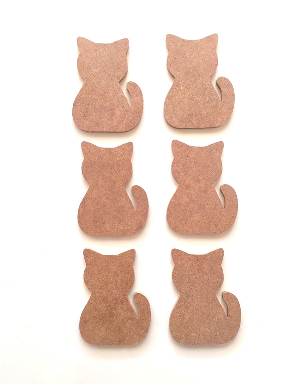 6'lı Ham Mdf Kedi / Boyanabilir Ahşap Kedi Model