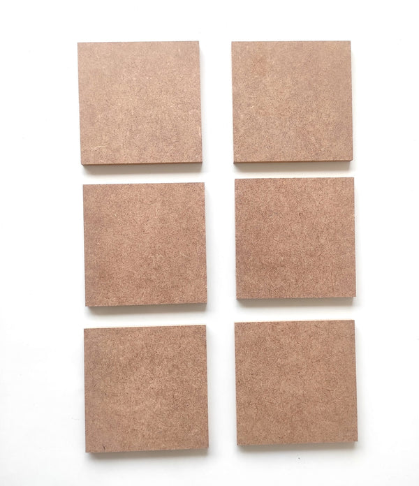 6'lı Kare Bardak Altlığı Ham Mdf Boyanabilir 9,7 cm