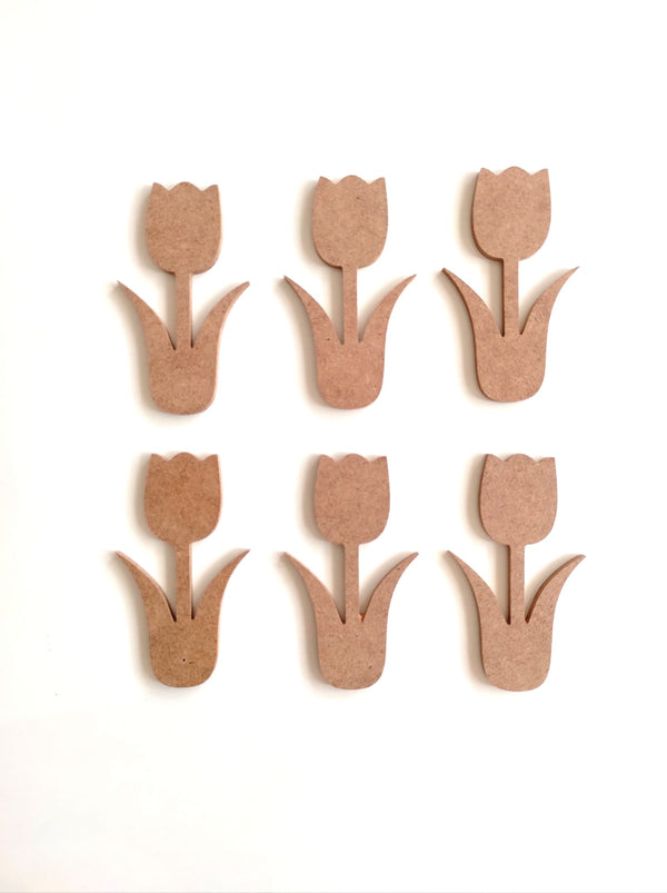 6 Lı Ahşap Mdf Mini Lale / Ham Mdf Boyanabilir Lale